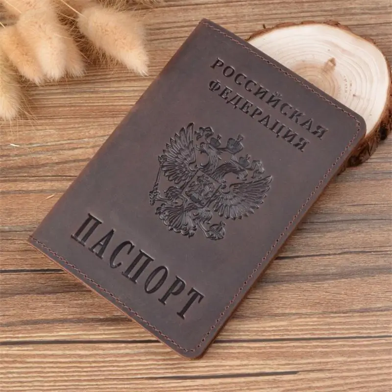 

New Genuine Leather Passport Cover for Russia Solid ID&Credit Card Holder Business Passport Case Unisex Travel Wallet Case