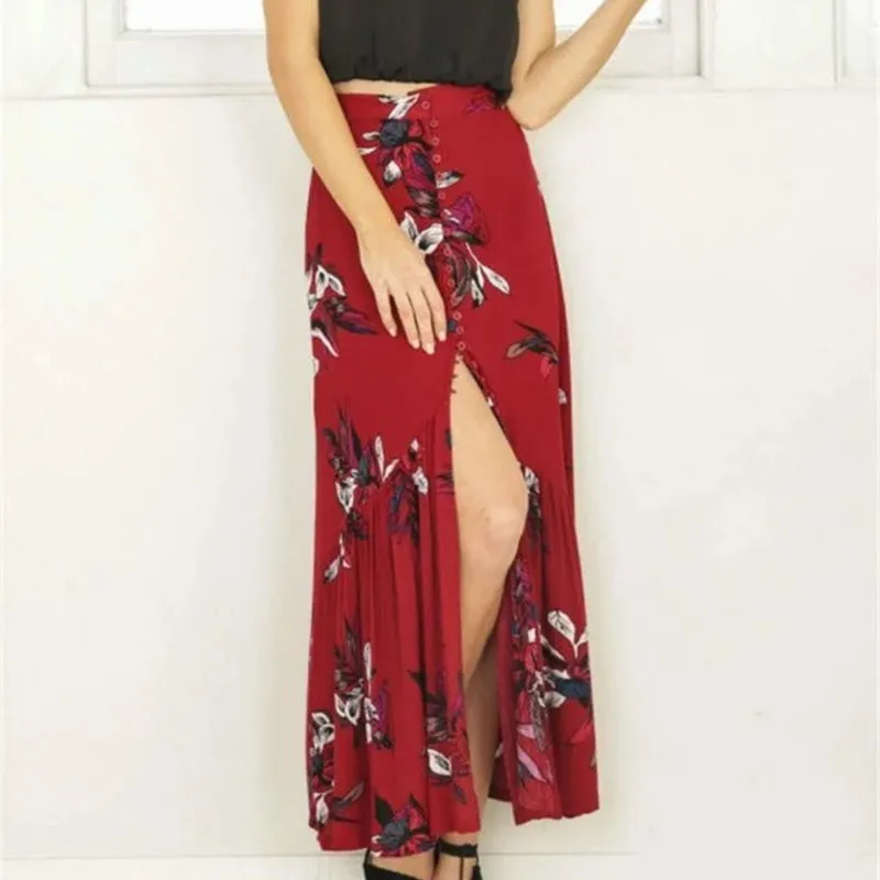 2018 г. летние пикантные Для женщин Винтаж Цветочный принт Длинные юбки юбка