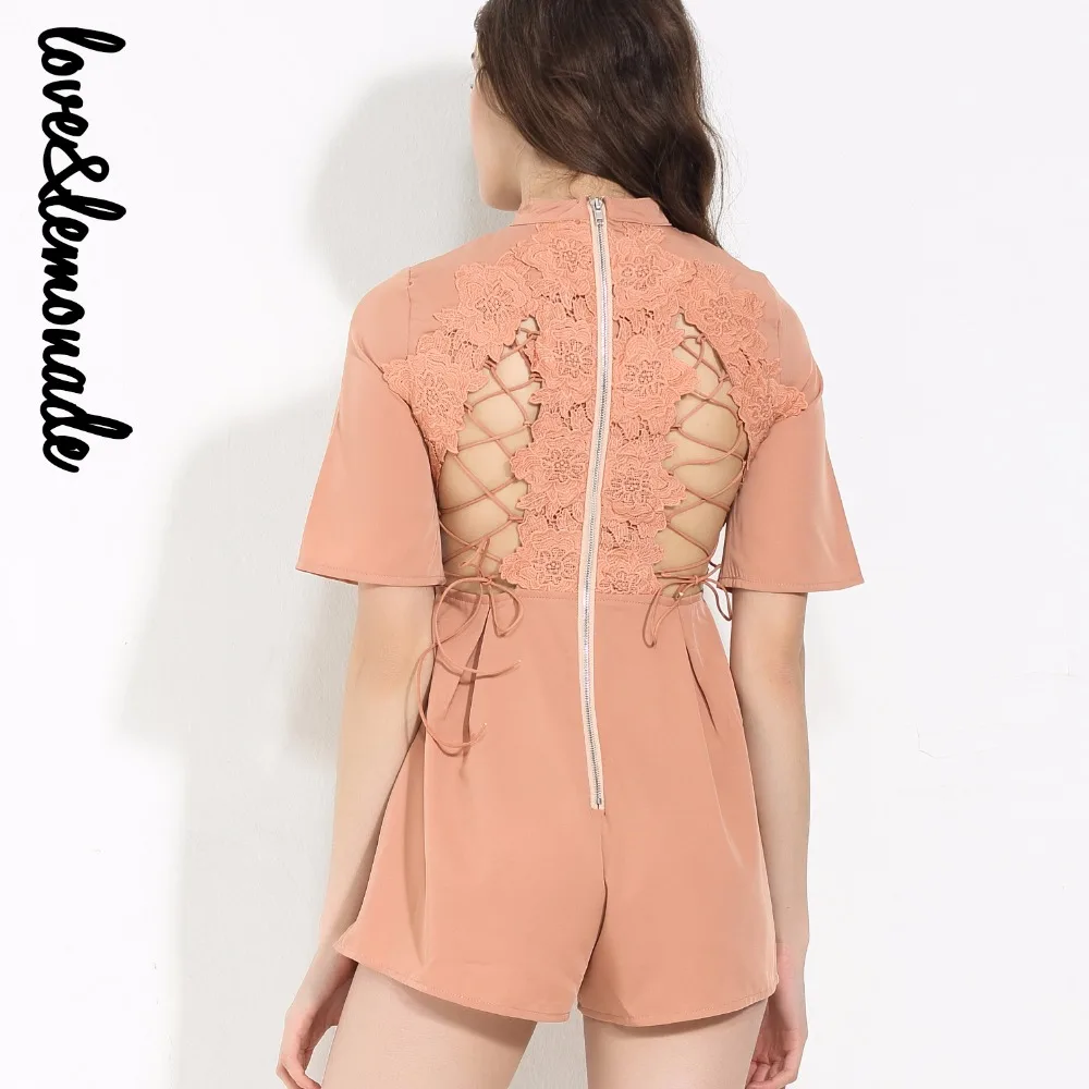 Love & Lemonade коричневый кружевной комбинезон с бретельками на шее TB 10136|lace playsuit|playsuit