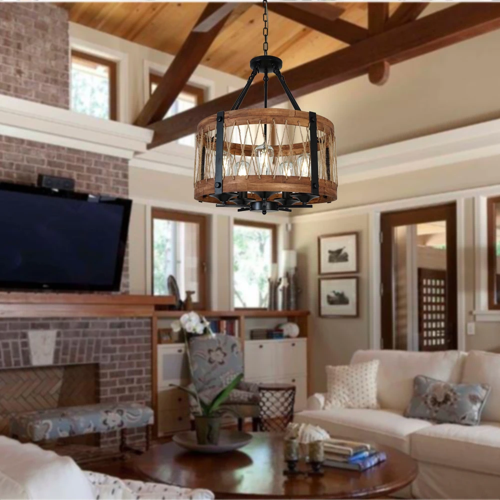 Новинка 2019 современная деревянная круглая люстра металлическая подвесное