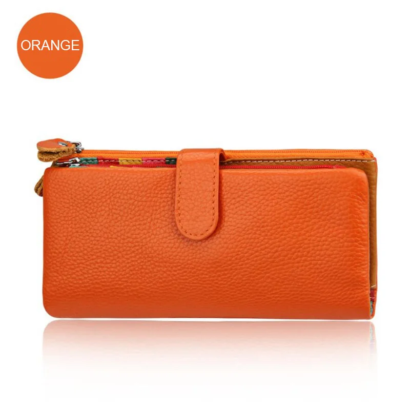 Orange Новые Домашние тапочки из натуральной кожи, Для женщин кошельки леди длинный кошелек разноцветный чехол-портмоне с элегантные модные женские Для женщин клатч с держатель для карт - Цвет: Orange