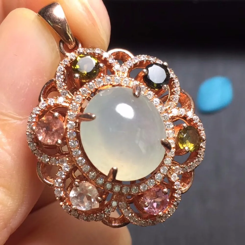 Женское колье с подвеской из серебра 925 пробы натуральным нефритом|Подвески| |