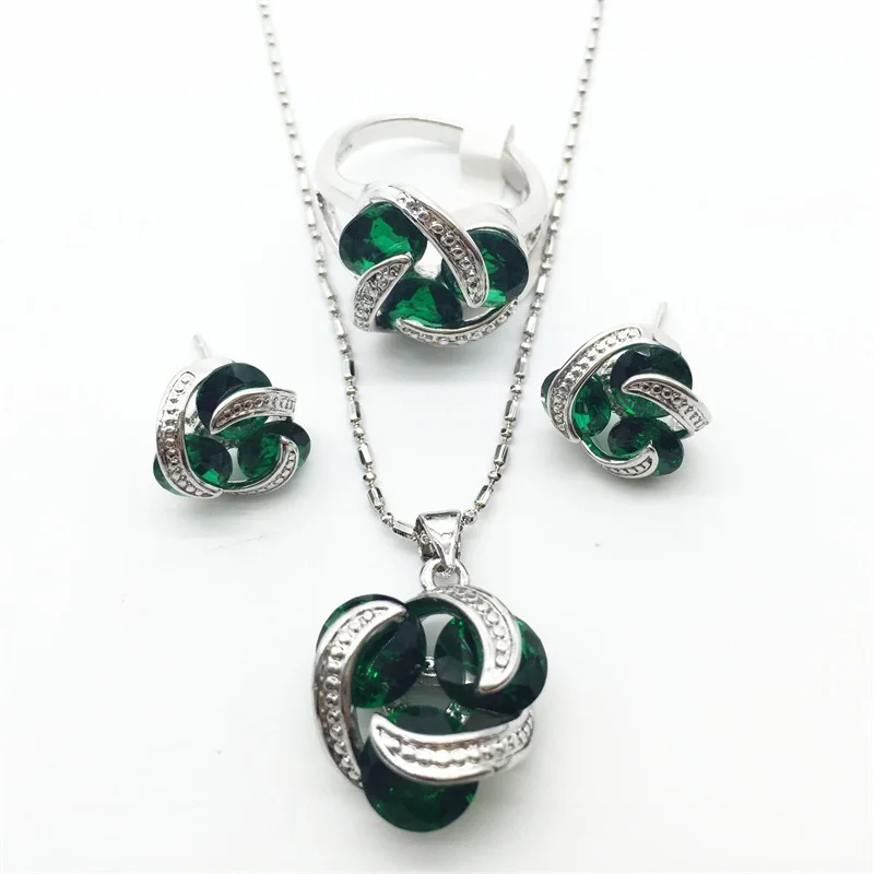 Super Design Round Green Jewelry Sets Women Silver Necklace &amp Pendant Earrings Rings Size 6 7 8 9 Free shipping | Украшения и