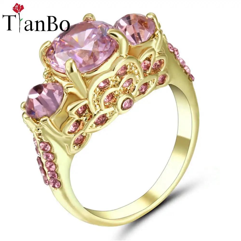 Женское и мужское кольцо TianBo Винтажное с фиолетовым/розовым камнем цвет белый