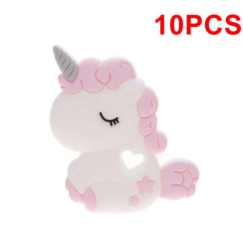 Unicorn-Quartz Pink Bpa бесплатно 10 шт. милый динозавр силиконовая Детская Подвеска-Прорезыватель для зубов ожерелье коала Дракон пищевой подарок для кормления Единорог енот - Цвет: Unicorn-Quartz Pink