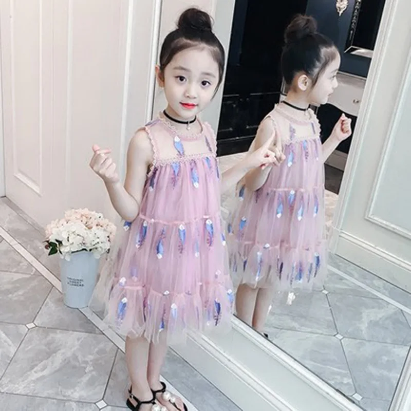 

Pink and White New Kids Summer Dress Summer Girls A Line Princess Dress for Girls Cute Long Dress for Kids