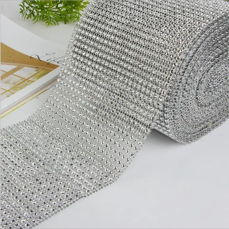 24 ряд 10 Yd сетка отделка Bling Алмазная обертка торт рулон Тюль 9 м * 12 см ленты с