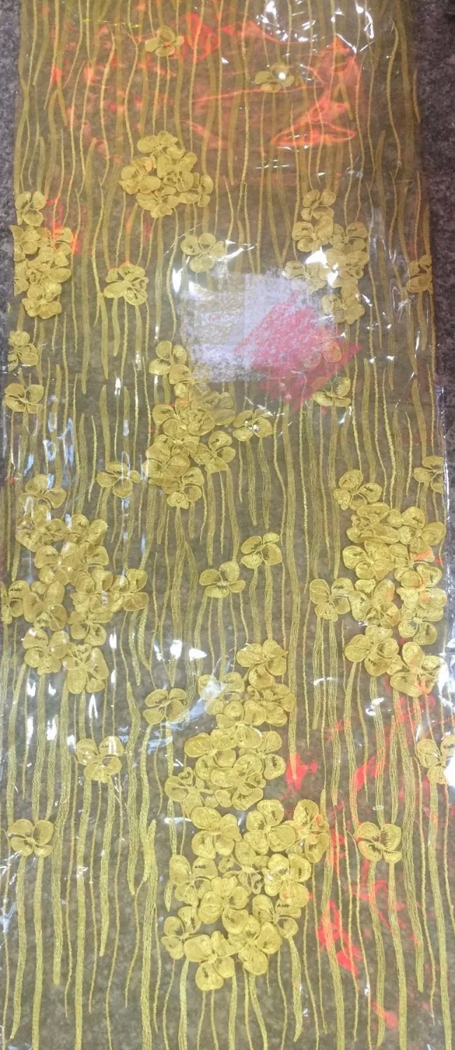 

embroidered appliques yellow color for nigerian wedding dresses with stones 5yard