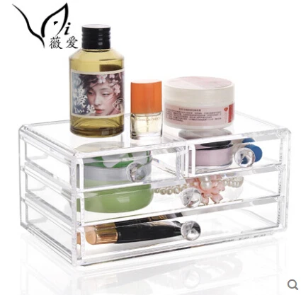 

Acrylic lucite clear cube makeup organizer with drawers cosmetic storage box