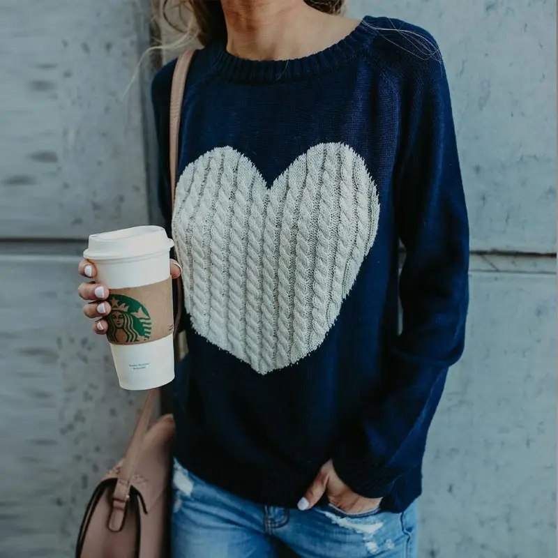 Female sweater 2022 knitwear street heart pattern women sweaters autumn winter warm tops coat pullovers outwear | Женская одежда