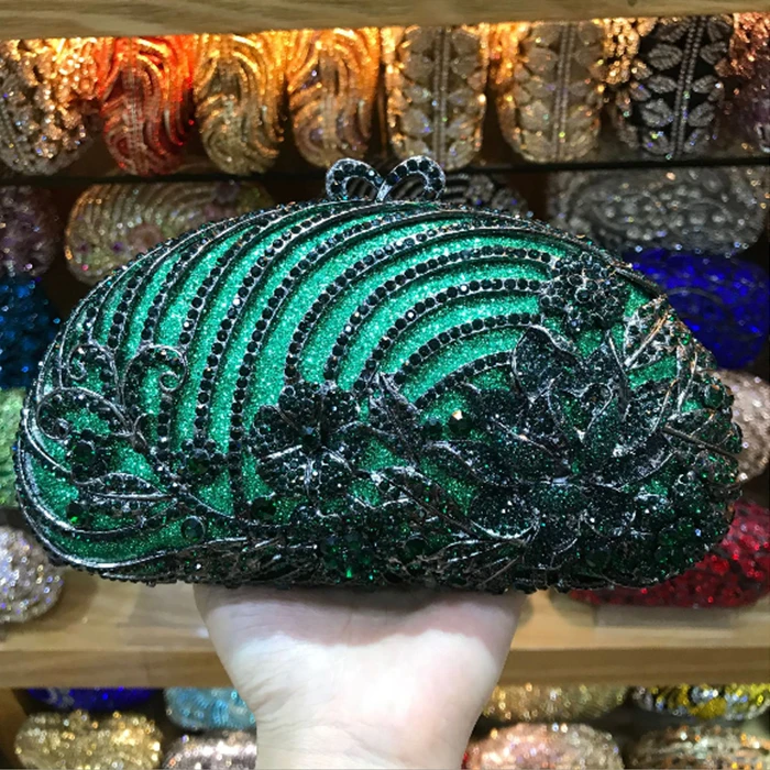 Gold black Luxury Crystal Diamond Evening Clutch Bag bridal Wedding Sparkly Rhinestone Cocktail banquet green pochette Purse | Багаж и