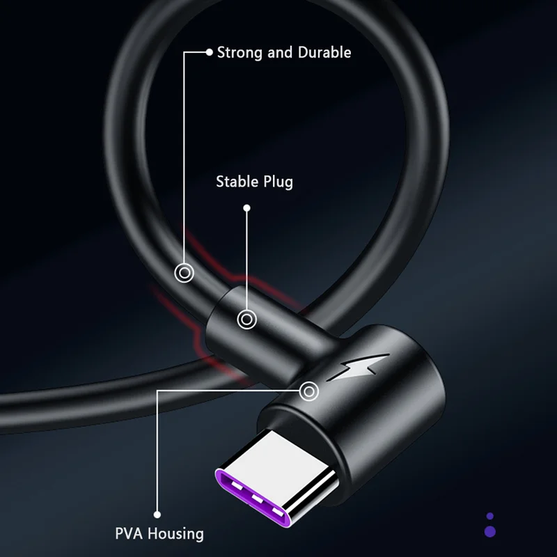 Кабель Usb Type C для быстрой зарядки 90 градусов 5 А кабель передачи данных зарядный