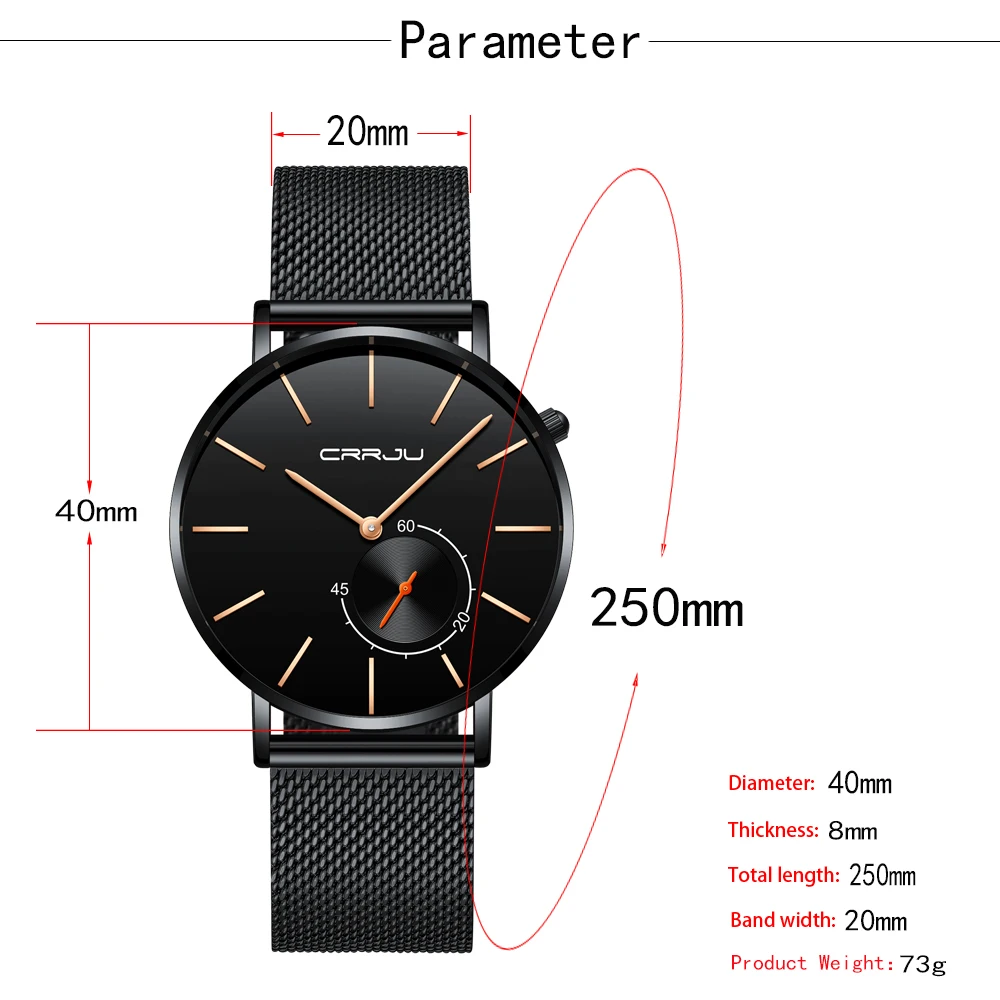 Часы CRRJU Мужские кварцевые из нержавеющей стали брендовые Роскошные