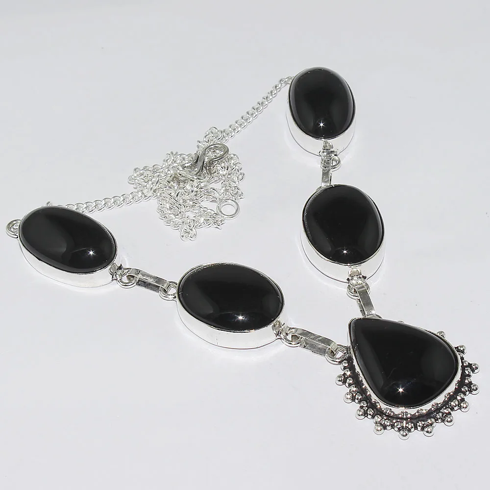 Черное ожерелье Onxy серебряное покрытие над медью 50 3 см N1206|necklace silver|silver necklaceblack