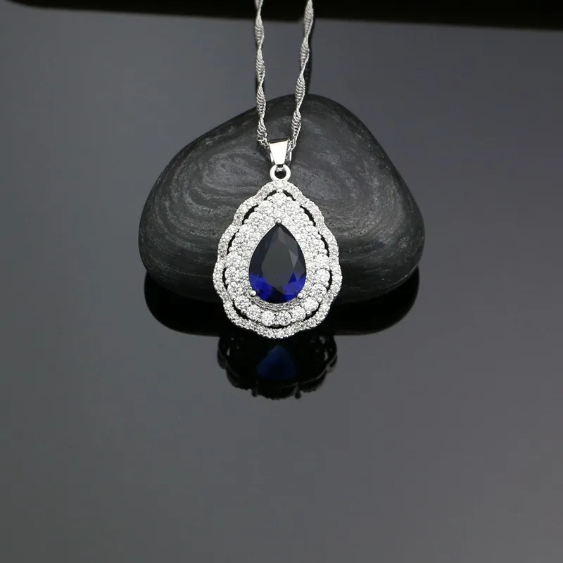 Fashion Women 925 Sterling Silver Jewelery Blue Cubic Zirconia Crystal Earrings/Pendant/Necklace/Ring/Bracelet Jewelry Sets | Украшения и