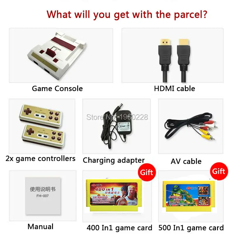 Новый игровой консоли к ТВ с Беспроводной геймпад HD HDMI для 8bit Семья игры + 500 in1 400
