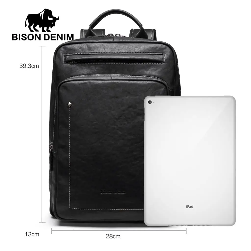 BISON DENIM высококачественные мужские рюкзаки из коровьей кожи вместительные для