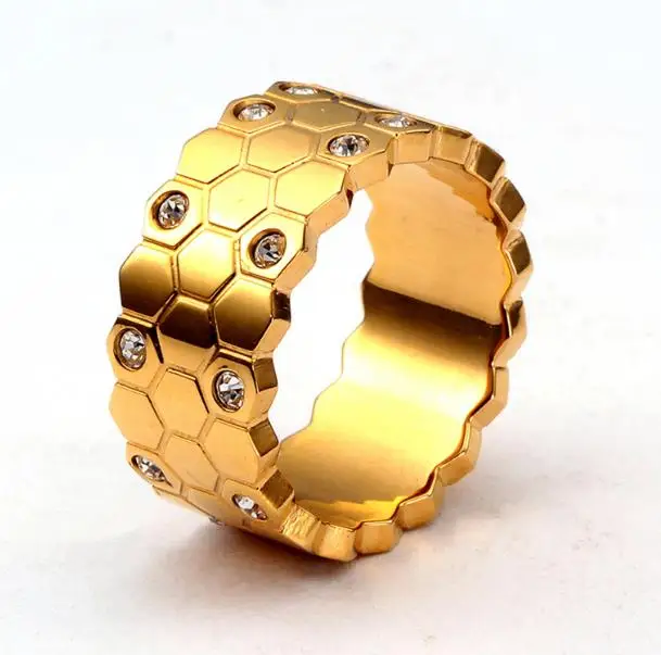 Gold color Новые модные шармы с широким зерном, CZ бусины, обручальное кольцо для мужчин и женщин, роскошные ювелирные изделия, подарок, блестящие Кристальные брендовые кольца Bague dame - Цвет основного камня: Gold color
