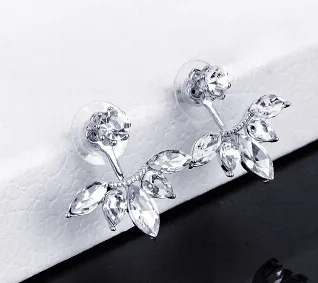 Korean Gold and Silver Plated Crystal Ear Cuff Clip Leaf Stud Earrings For Women Piercing Fine Jewelry Brincos | Украшения и