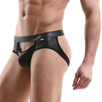 mens leather briefs sexy underwear gay underwear imitation lacquer leather chain pants sexy underpants ropa interior hombre new