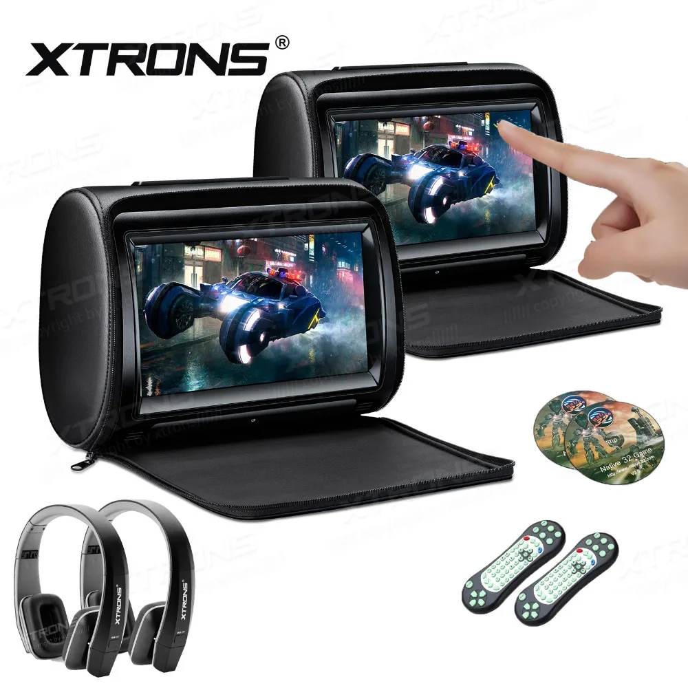 XTRONS 2pcs 9-дюймовый монитор автомобильный подголовник DVD-плеер 1080P видео цифровой