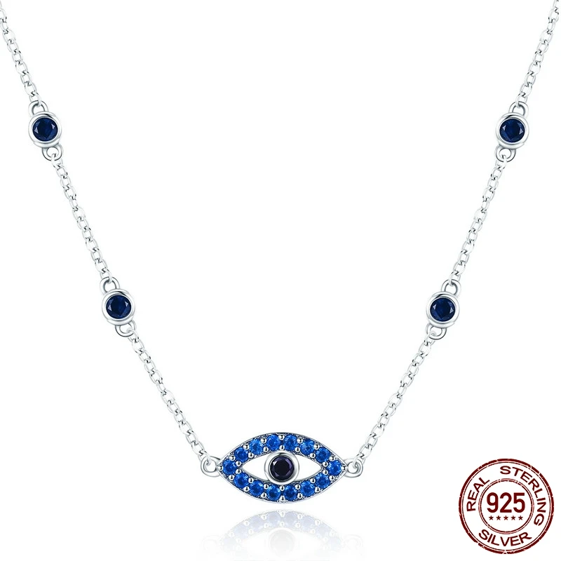 MYBEBOA Настоящее серебро 925 пробы Guardian Lucky Eye синий CZ цепочка подвеска ожерелья для