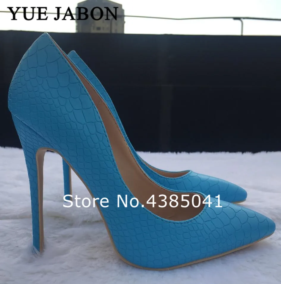 

YUE JABON Blue High Heel Shoes 2021 New Snake Printing Women Shoes Pointed Toe Shallow 8/10/12cm Pumps Sexy Party Wedding Shoes