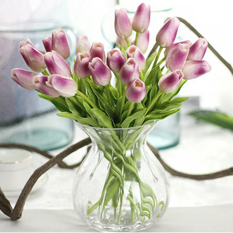 Light Purple Tulips 1 шт. тюльпаны Искусственные цветы полиуретан с эффектом реального прикосновения искусственное украшение мини-Тюльпан для дома Свадебные Декоративные цветы - Цвет: Light Purple Tulips