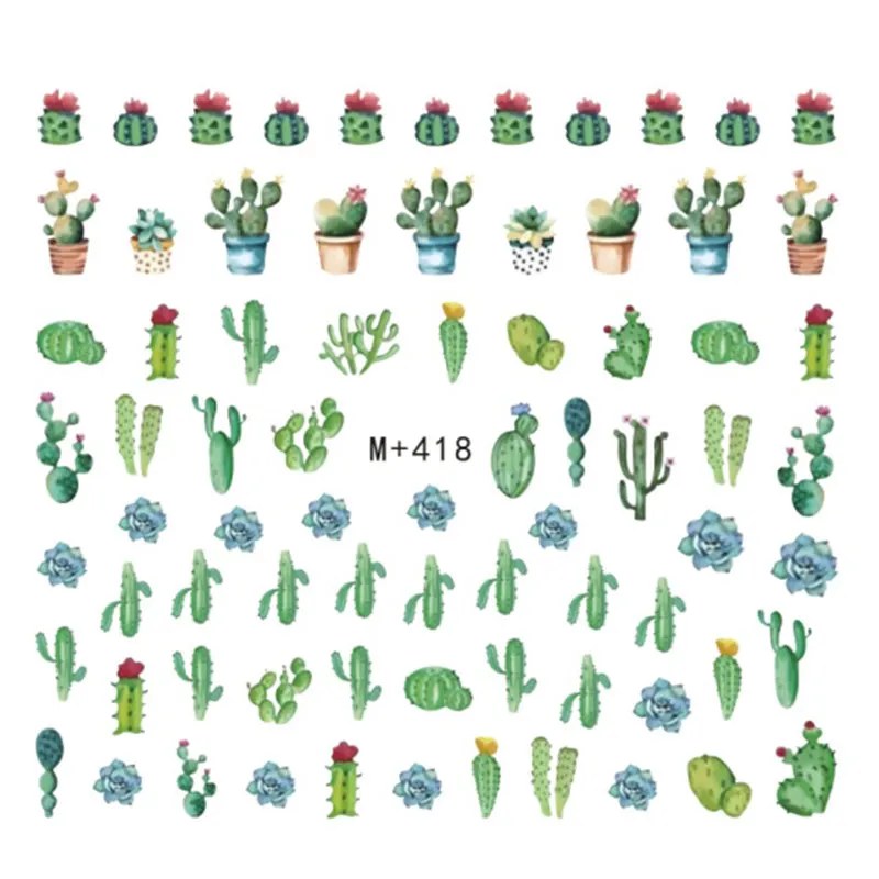 3D наклейки для ногтей цветные летние на ногти кактус Смайл ананас Харадзюку