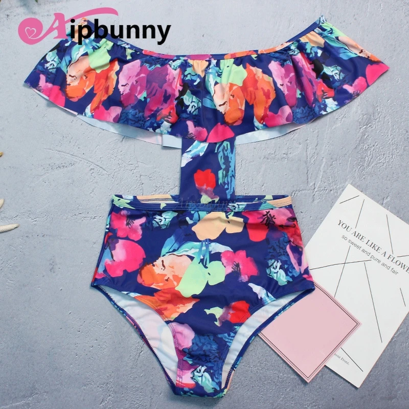 Aipbunny Waisted Flower Swimsuit maillot Bikinis Swimwear femme de One-piece Sexy 2018 Suit Women bain falbala High | Спорт и