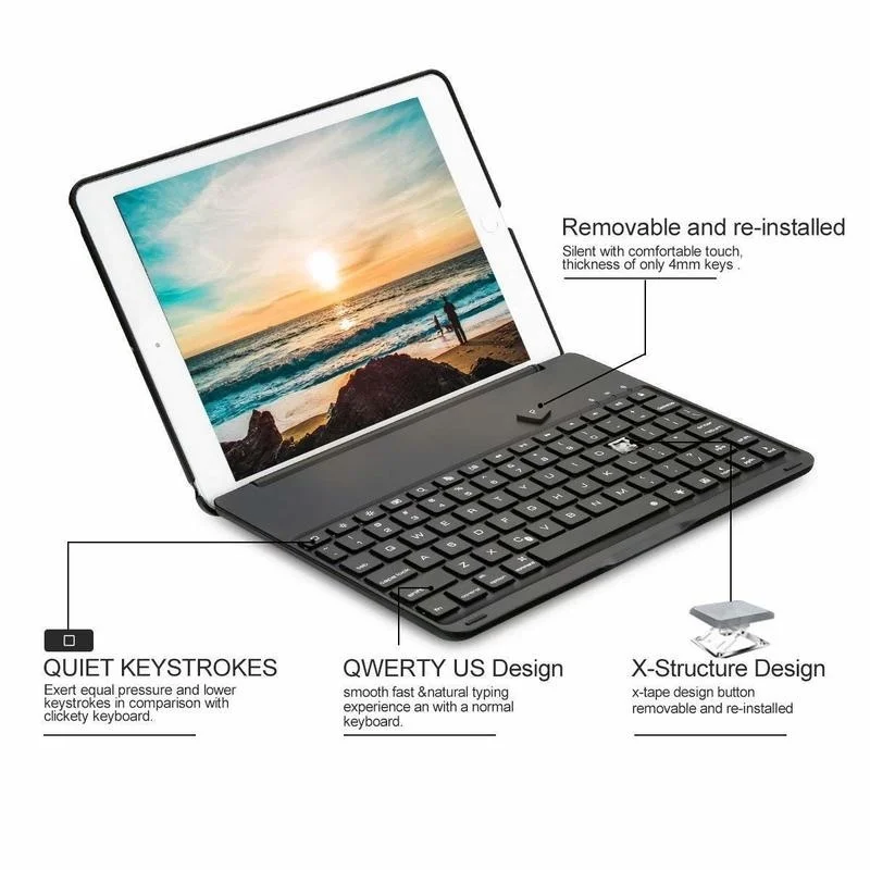Чехол с беспроводной Bluetooth клавиатурой для Apple iPad 9 7 новый 2017 /2018 Air / 2 Pro дюйма