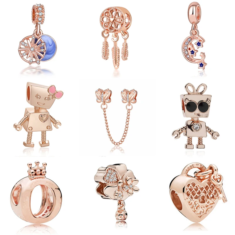 Розовое золото ключ замок стиль винтажная бусина Подвеска Шарм Подходит