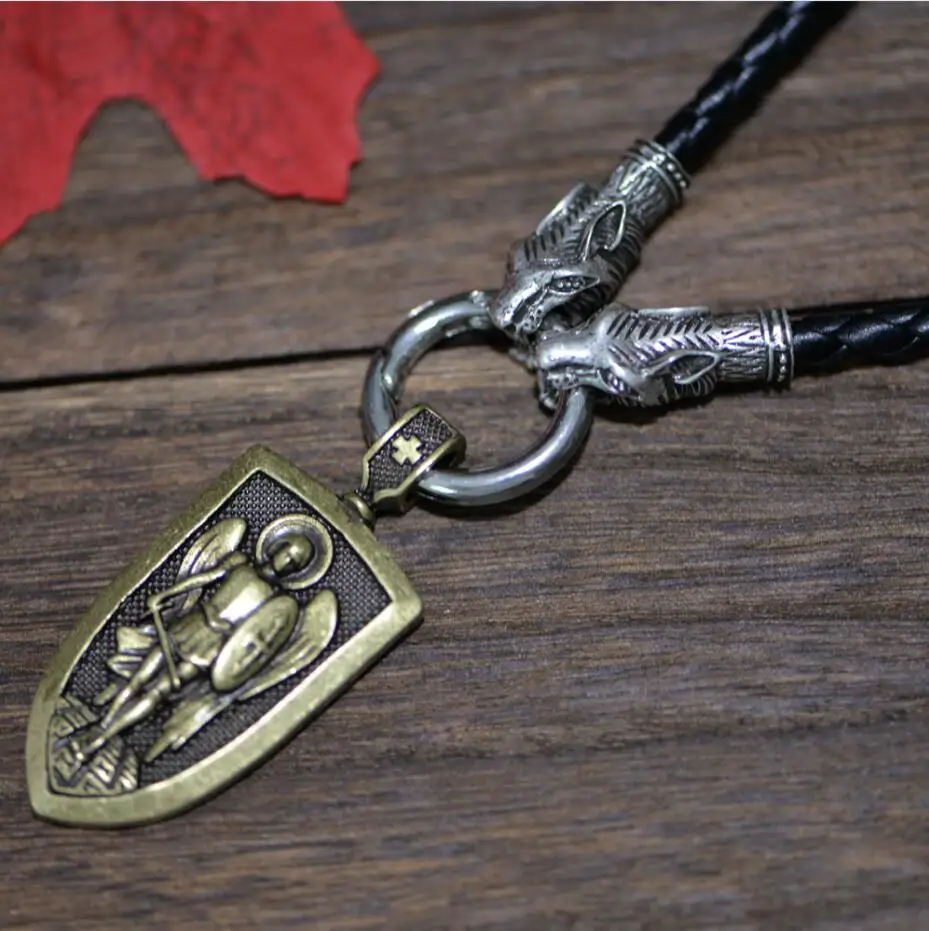 Leather Cord ONE AB Langhong 1 шт. подвеска с Майклом защитите меня амулет религиозное ожерелье - Окраска металла: Leather Cord ONE AB