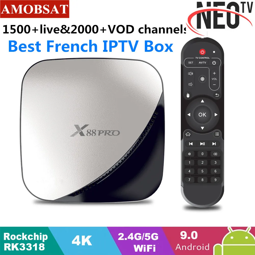 X88 pro Android 9,0 ТВ приставка 4G 64G+ 1 год NEO pro французская IP tv подписка 4K HDR приставка USB 3,0 Поддержка 3D фильма ОТТ ТВ приставка