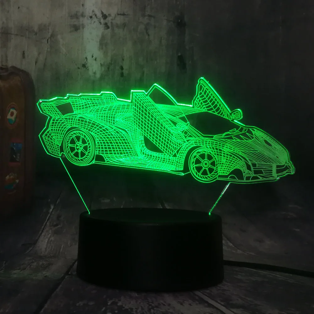 Современный 3D родстер автомобильный светодиодный ночник RGB 7 цветов сменный USB