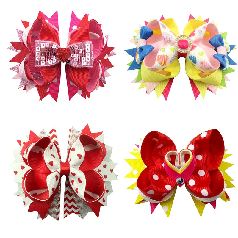 5 inch Tire hair girl's Heart shape bows headband children crocodile clip accessories headwear Activity decoration | Детская одежда
