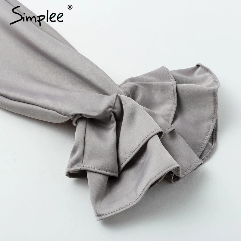 Simplee атлас с v-образным вырезом блузка офис леди бабочка длинными рукавами