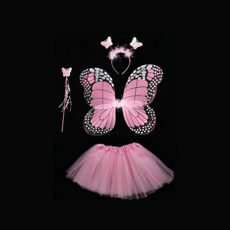 Костюм с крыльями феи для девочек цветной головной убор сетчатая юбка Детский
