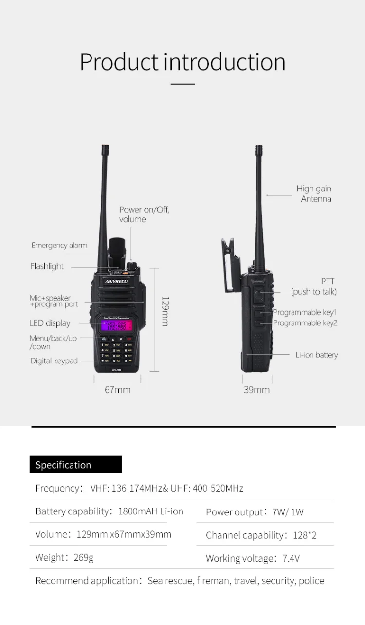ANYSECU UV-9R Plus Водонепроницаемый рация Ручной UHF VHF Двухдиапазонный IP67 HF UV трансивер 9R портативный Ham Radop