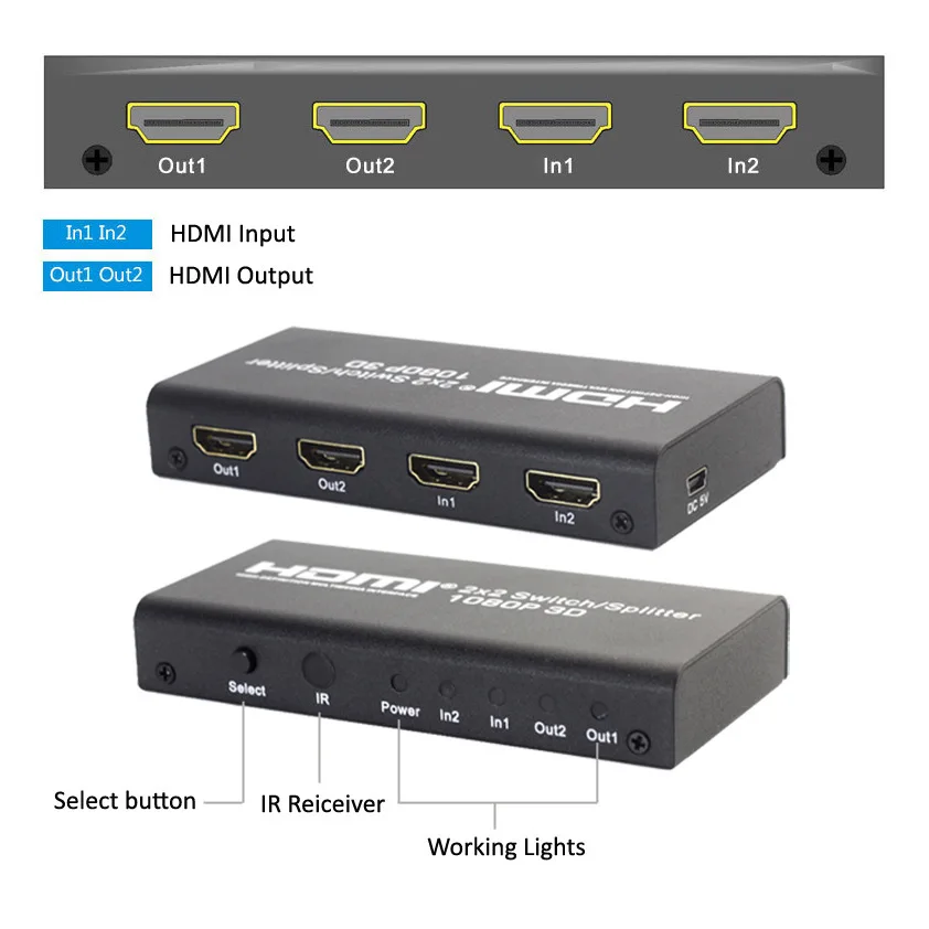 HDMI коммутатор 2x2 переключатель разветвитель два в и выхода дисплей один тот же