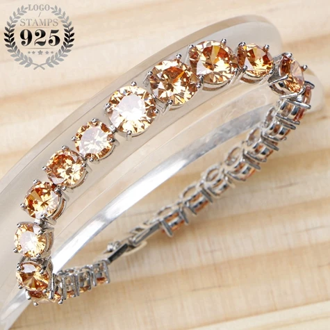 Серебро 925 ювелирные браслеты для женщин 18 см Шампанское AAA+ кубический циркон подвеска серебряный браслет подарочная коробка - Окраска металла: Родиевое покрытие