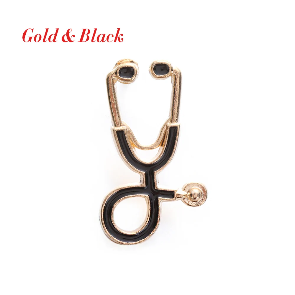 Gold-Black 1 шт. медицинская унисекс Эмаль стетоскоп Доктор Медсестры Броши Булавки пальто значок-шпилька на лацкан медицинские ювелирные изделия Модные аксессуары - Окраска металла: Gold-Black