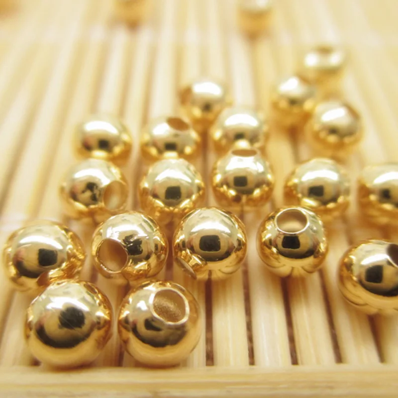 Золотой Цвет Медь Гладкий Круглый шарик разделительные бусины для изготовления