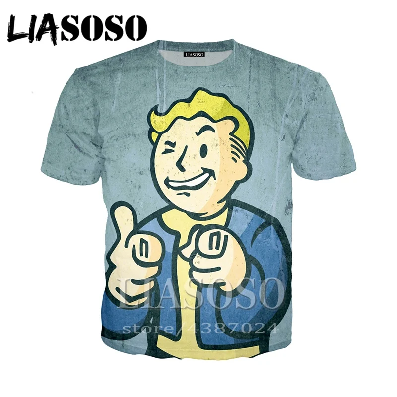 LIASOSO, новая игра, Fallout 4, 3d принт, футболка, мужская, женская, футболка, повседневная, короткий рукав, Harajuku, хип-хоп, футболки, топы, крутая футболка td451