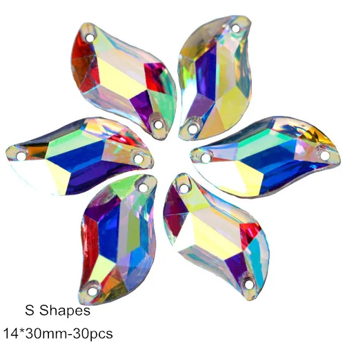 S Shapes 14x30mm Смола всех форм кристалл AB смолы Круглые пришивные стразы с плоским основанием пришивные стразы для одежды B3688 - Цвет: S Shapes 14x30mm