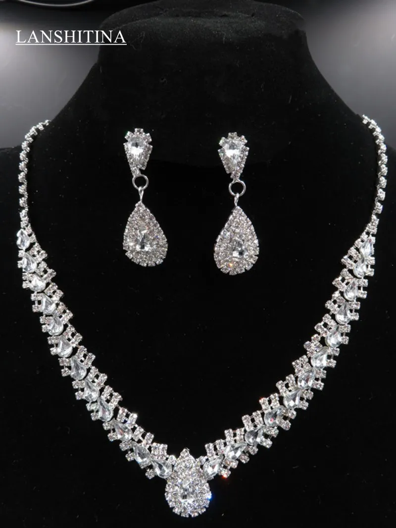 Великолепные наборы из СТРАЗА ожерелье серьги 2019 свадебный аксессуар для женщин