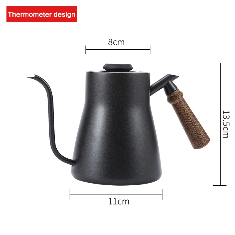 With Thermometer Капельный чайник 850 мл кофейник из нержавеющей стали тефлоновый чайник с креативным термометром с деревянной ручкой - Цвет: With Thermometer