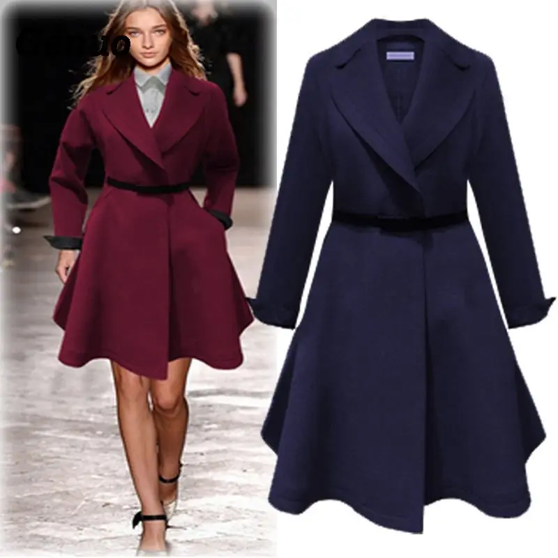 

Genuo Winter Coat Women Lapel Pocket Wool Blend Jacket Coat Elegant Long Woolen Coat Outwear Women Overcoat Parkas