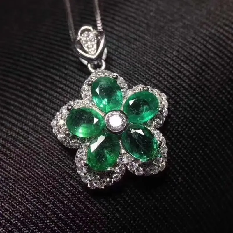 Фиделия натуральный 4*5 мм колумбийский изумруд подвески Серебро s925 пробы цветы