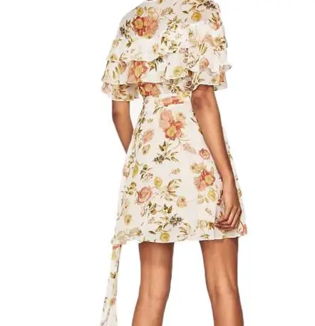 Moirlicer женщины сексуальная v шеи оборками цветочные шифона dress пояса с коротким